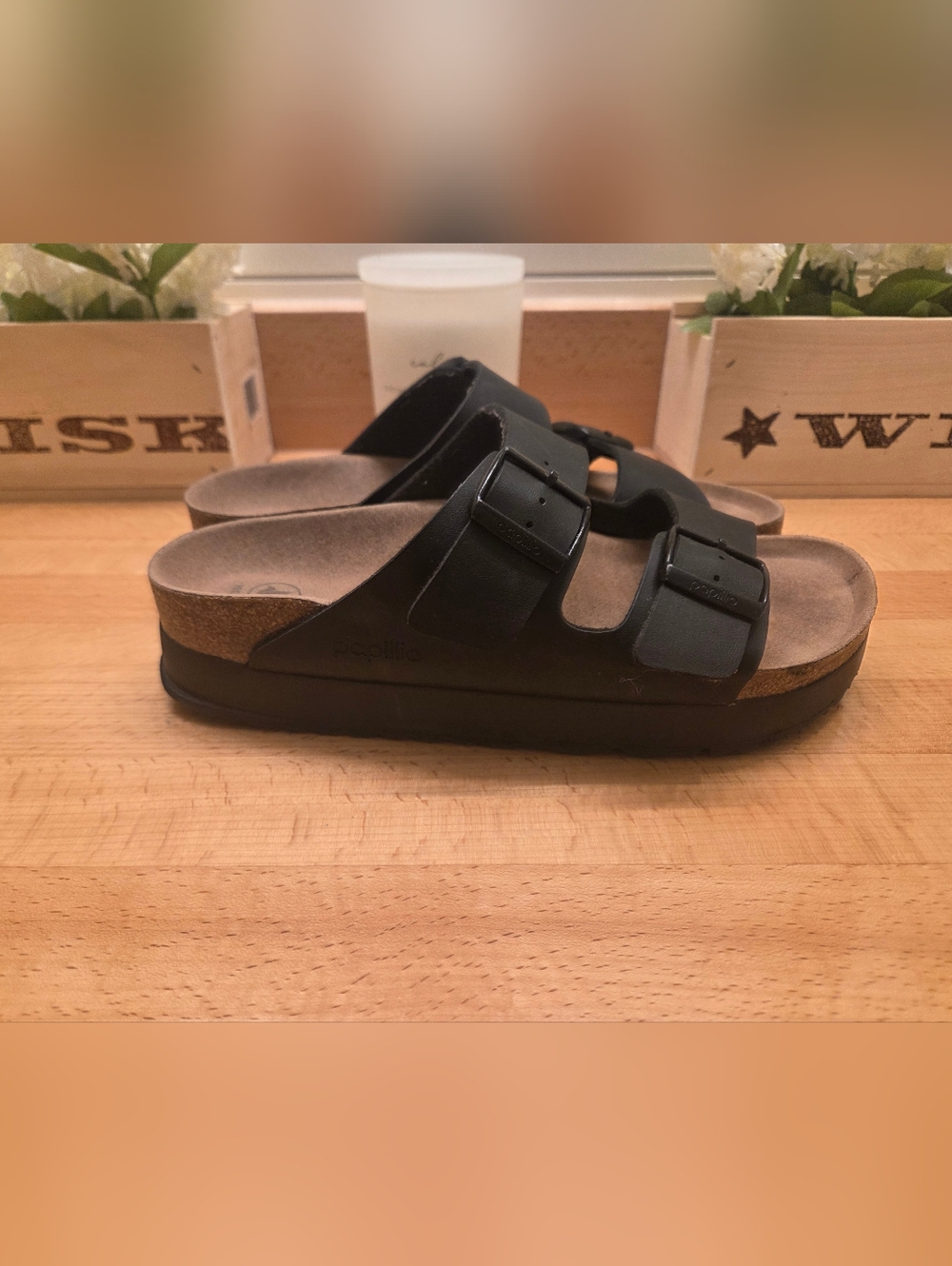 Birkenstock Papillio Arizona Platform Sandals Black Birko-flor Women’s Sz 41